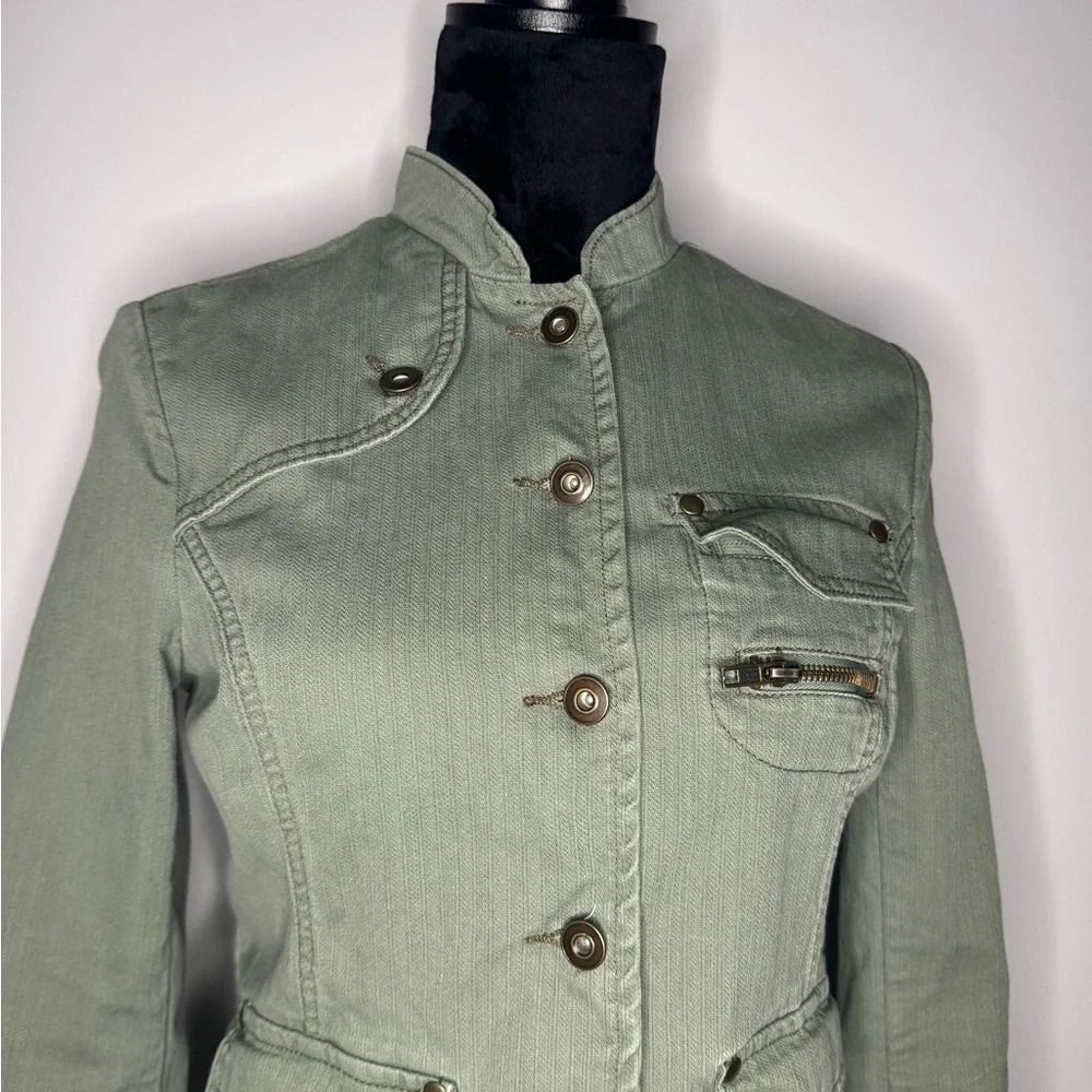 Mossimo Womens Utility Jacket Green Denim Military Button Up Pockets Casual - Picture 5 of 15